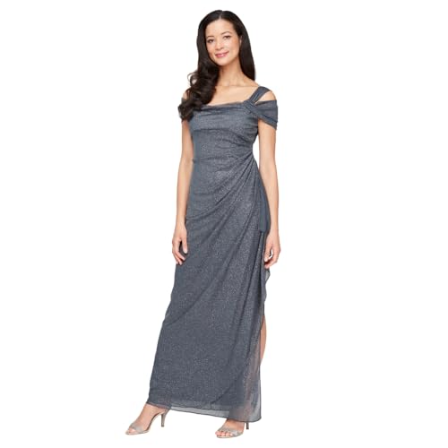 Alex Evenings Damen Langes, Schulterfreies (zierliche und Normale Größen) Kleid für besondere Anlässe, Smoke Glitter, 40