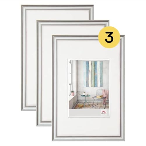 walther design Bilderrahmen silber 40 x 60 cm 3er Pack, Trendstyle Kunststoffrahmen KP460S3