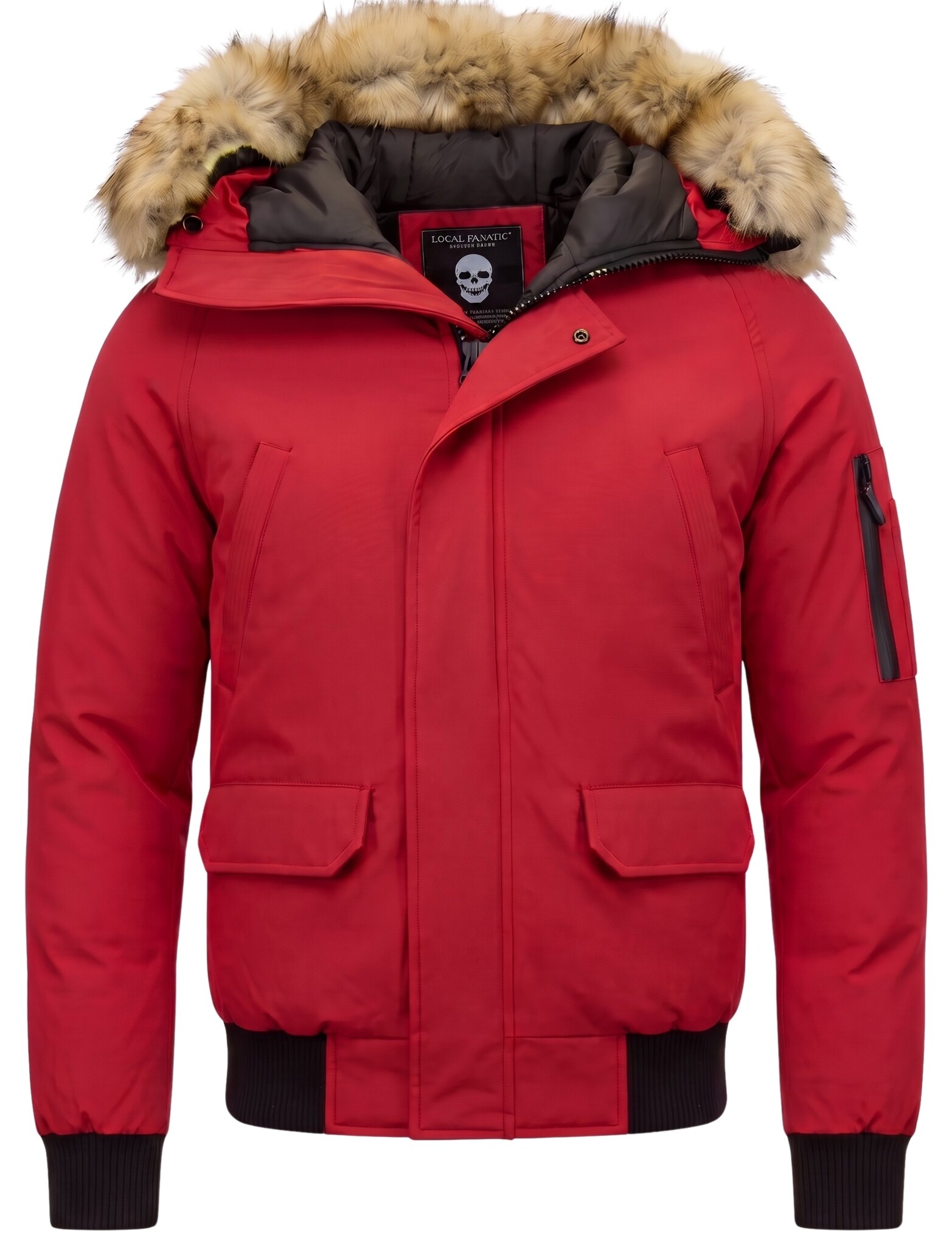 Korte Heren Winterjas – Met Faux Bontkraag – Rood