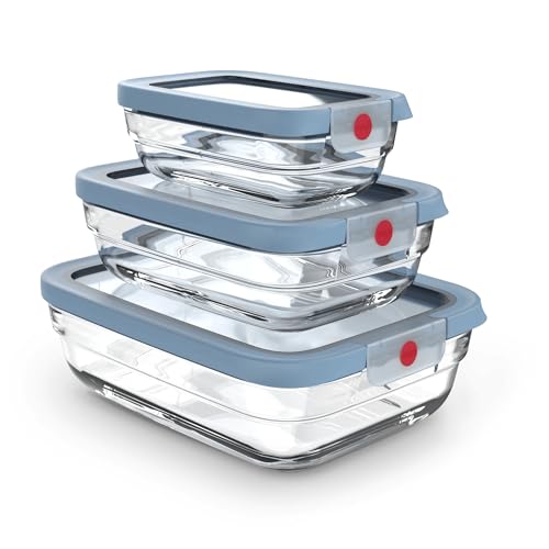 EMSA OneClick Glas Set 3-tlg. Lebensmittelaufbewahrungsboxen, Food Storage