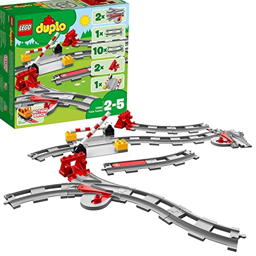 LEGO DUPLO Eisenbahn Schienen, Zugschienen-Bauset mit rotem Signalstein, Kinderspielzeug für Jungen und Mädchen ab 2 Jahren, Steine 10882