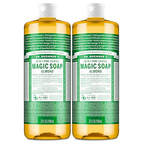 Dr. Bronner Magic Soaps Pure-Kastilien Seife, 18-in-1 Hemp Almond, 32-Unzen-Flaschen (2er Pack)