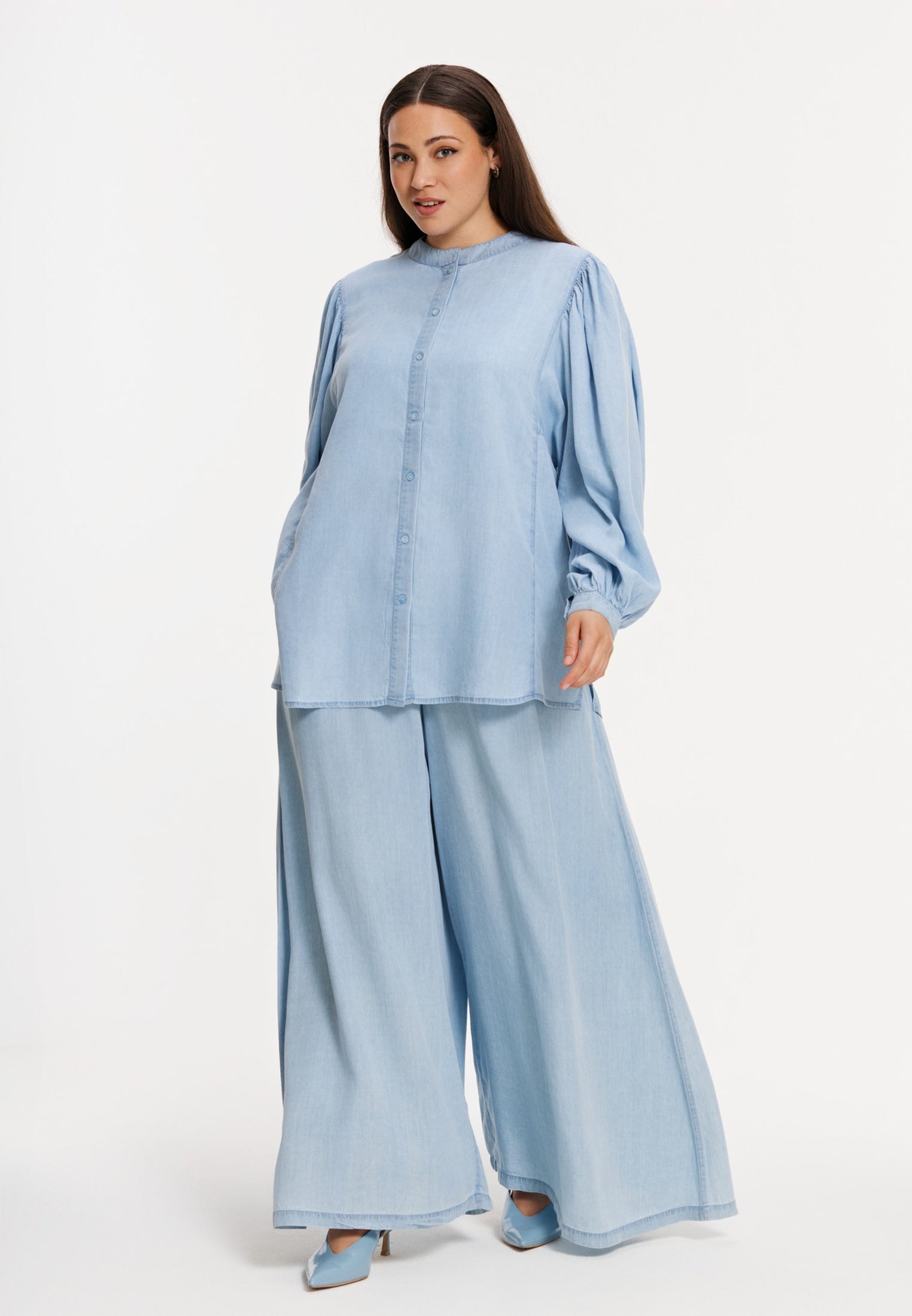 Blouse met pofmouw INDIGO LYOCELL