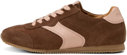 Marc OߴPolo Damen Sneaker flach aus Veloursleder mit Bio-Baumwollschnürsenkeln, Blau (Dark Muted Earth/Pastel Rose), 42
