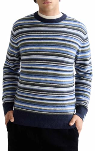 Scotch & Soda Weicher, gestreifter Strickpullover mit normaler Passform, Peacoat Multi Stripe 410, XL