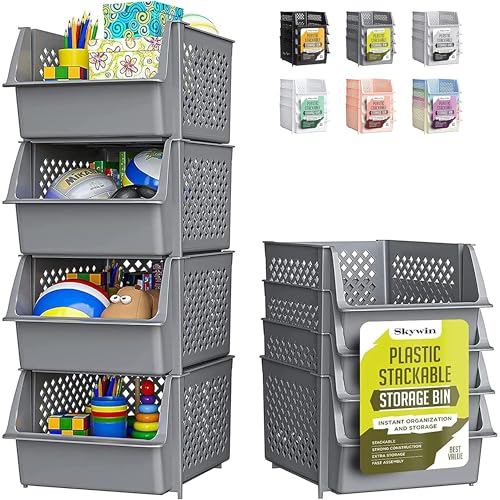 Skywin Stapelbare Aufbewahrungsboxen 4er Set, Offene Front