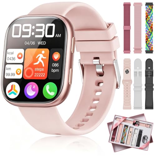 Smartwatch Damen Herren mit 7 Armbänder & Geschenkbox, 1.83" HD Smartwatch mit Bluetooth-Anruf, Fitness Tracker mit Pulsmesser Schlafmonitor Schrittzähler, IP68 Wasserdicht, 100+Sportmodi Rosa