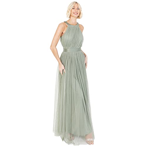Anaya with Love Damen Ladies Maxi Dress for Women Halter Neck Long Sleeveless with Belt A Line Evening Gown Ball Prom Wedding Guest Bridesmaid Kleid, Forest Green,
