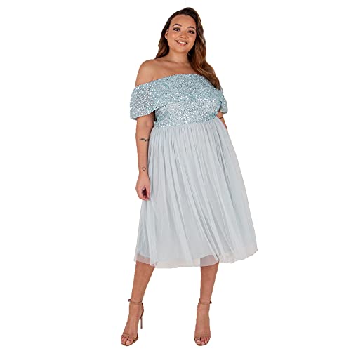 Maya Deluxe Abendkleid mit Pailletten - Cocktailkleid Damen mit V-Ausschnitt - Tüllkleid Damen mit Kurzen Ärmeln