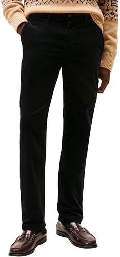 Tommy Hilfiger Herren Chino Hose Denton Corduroy Straight Fit, Schwarz (Black), 33W/28L