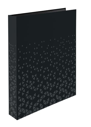 HERMA Ringbücher A4 Schwarz Set, 12 Stück, schmal, 4 Ringe, 46 mm breit, Ringordner mit veredeltem Dreieck Muster und Softtouch Oberfläche, Hardcover Ordner für Fotohüllen Prospekthüllen Sammelhüllen