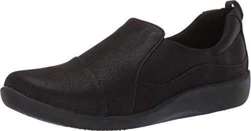 Clarks Damen Sillian Paz Slip-On Loafer, Schwarzes Synthetik-Nubuk, 43 EU