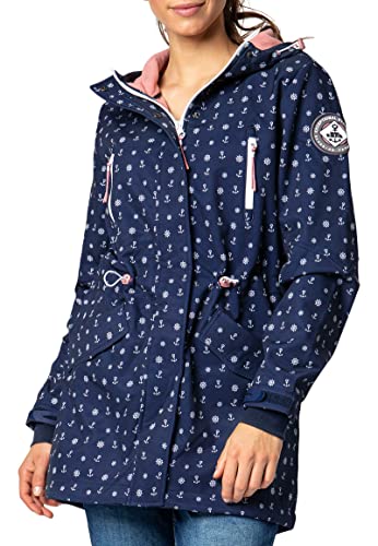 Sublevel Damen Softshell-Jacke Kurzmantel mit Kapuze & Print blue L