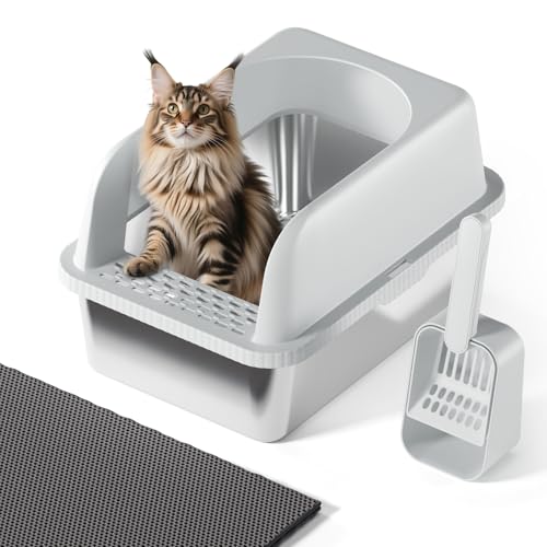 Edelstahl-Katzentoilette mit Deckel, 50,8 x 36,1 x 11,8 cm, groß für mehrere Katzen, Keine Auslaufen oder Kleben, leicht reinigen, inklusive