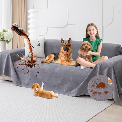 Loiion Wasserdichter Sofabezug Hund Katze 340x180cm Grau rutschfest