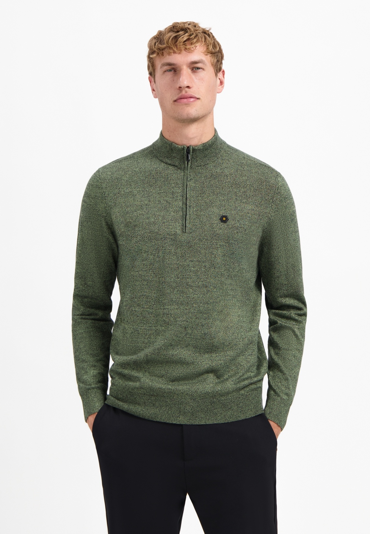 No Excess Pullover Half Zip 2 Coloured Melange Light Moss (29210885SN - 197)