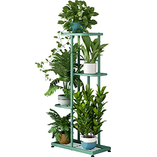 Linzinar Pflanzenständer für drinnen und draußen, Metall, 4 Etagen, für 5 Blumentöpfe, Halter für mehrere Blumentöpfe, Regal, Ausstellungsregal für Terrasse, Garten, Ecke, Balkon, Wohnzimmer