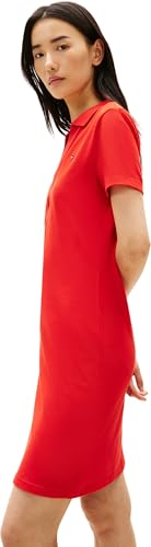 Tommy Hilfiger Damen Polokleid Slim Fit V-Neck Kurz, Rot (Fireworks), M
