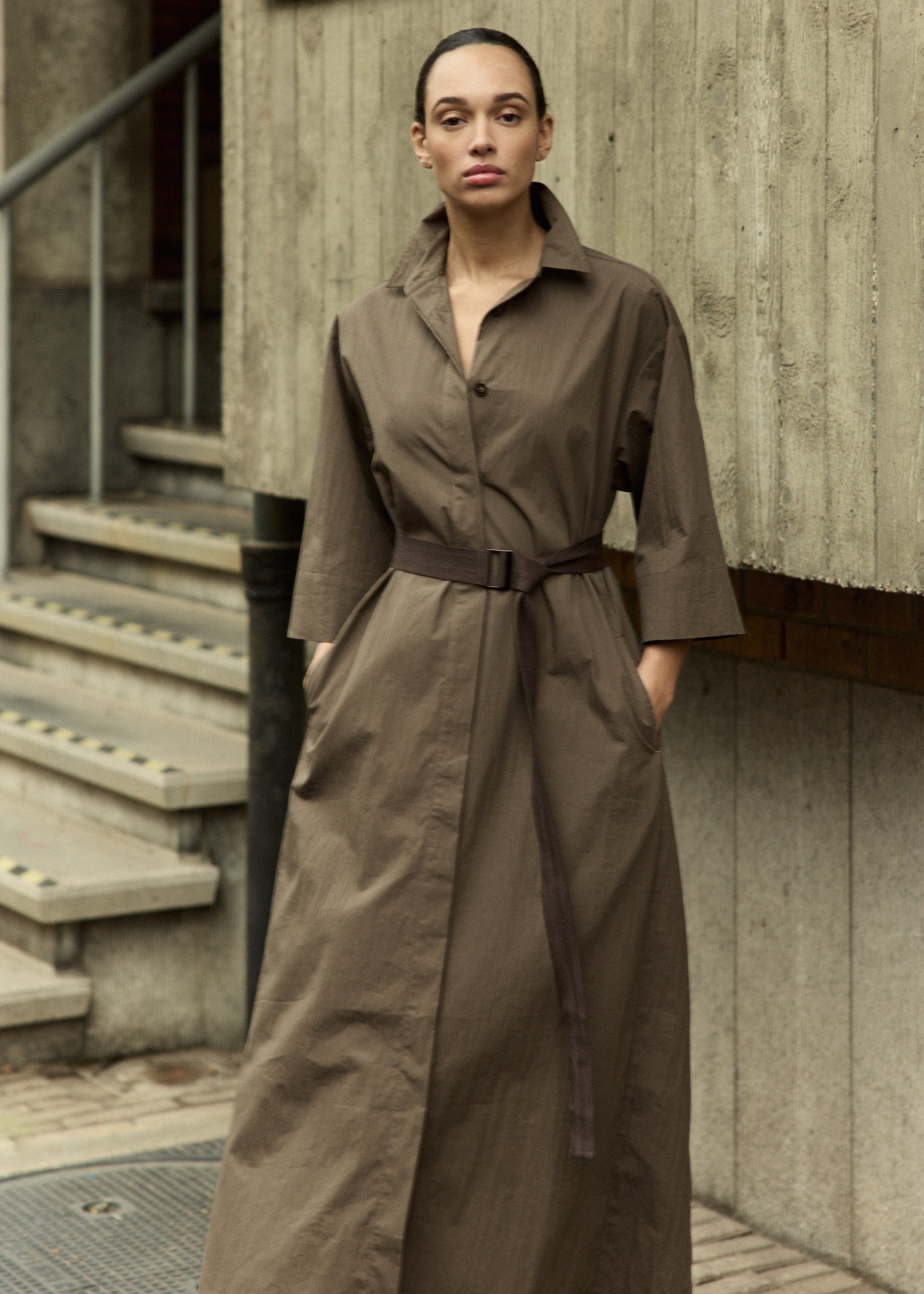 COTTON NYLON BELTED DRESS