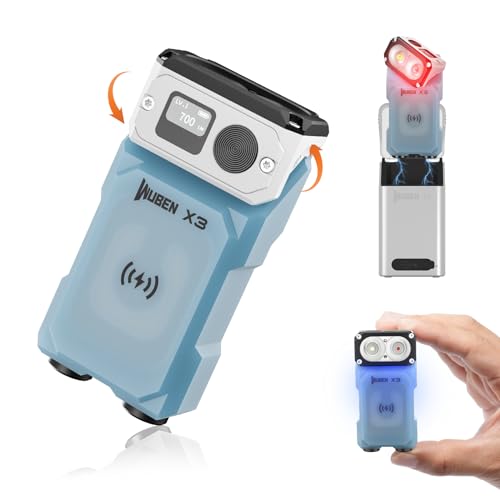 WUBEN X3 Aufladbar Mini Taschenlampen mit Ladekoffer und Magnet, Taschenlampe mit um 180 Grad drehbarem Kopf, IP65 wasserdicht, LED Schlüsselanhänger, 10 Modi, Typ-C-Ladeband für Camping,Geschenk