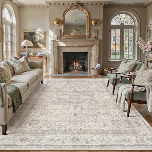 PureCozy Vintage Teppich Wohnzimmer 200x300cm Beige Waschbar Carpet Rug