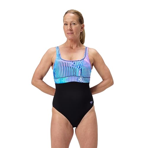 Speedo Damen Shaping Contour Eclipse Printed One Piece Swimsuit | Shapewear | Beach and Holiday Swimwear, Indigo Glow, 48