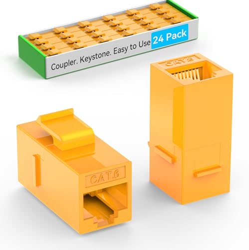 Sokqovt CAT6 RJ45 Keystone-Kupplung (24er-Pack), Cat6-Keystone-Buchse, Buchse-zu-Buchse, Cat6 Inline-Keystone-Buchsen für Wandanschlussdose und Patchpanel, RJ45-Ethernet-Kupplung, Orange