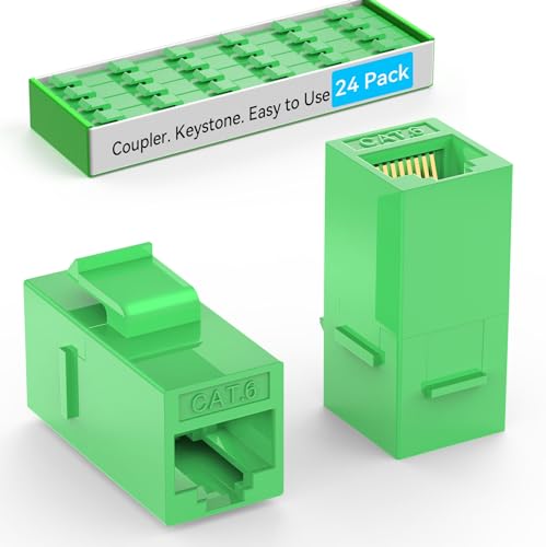 Sokqovt CAT6 RJ45 Keystone Koppler (24 Stück), Cat6 Keystone Jack Buchse auf Buchse, Cat 6 Inline-Keystone-Buchsen für Wandplatte und Patchpanel, RJ45-Ethernet-Koppler, Grün