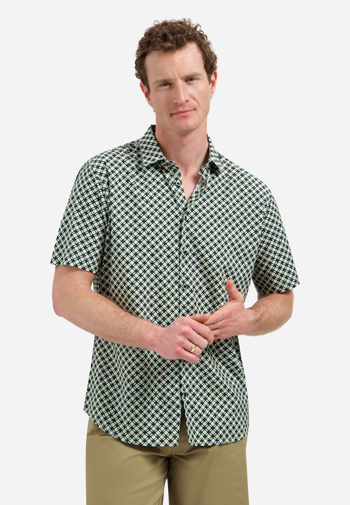 No Excess Shirt Short Sleeve Stretch Allover Printed Green (31490342 - 050)