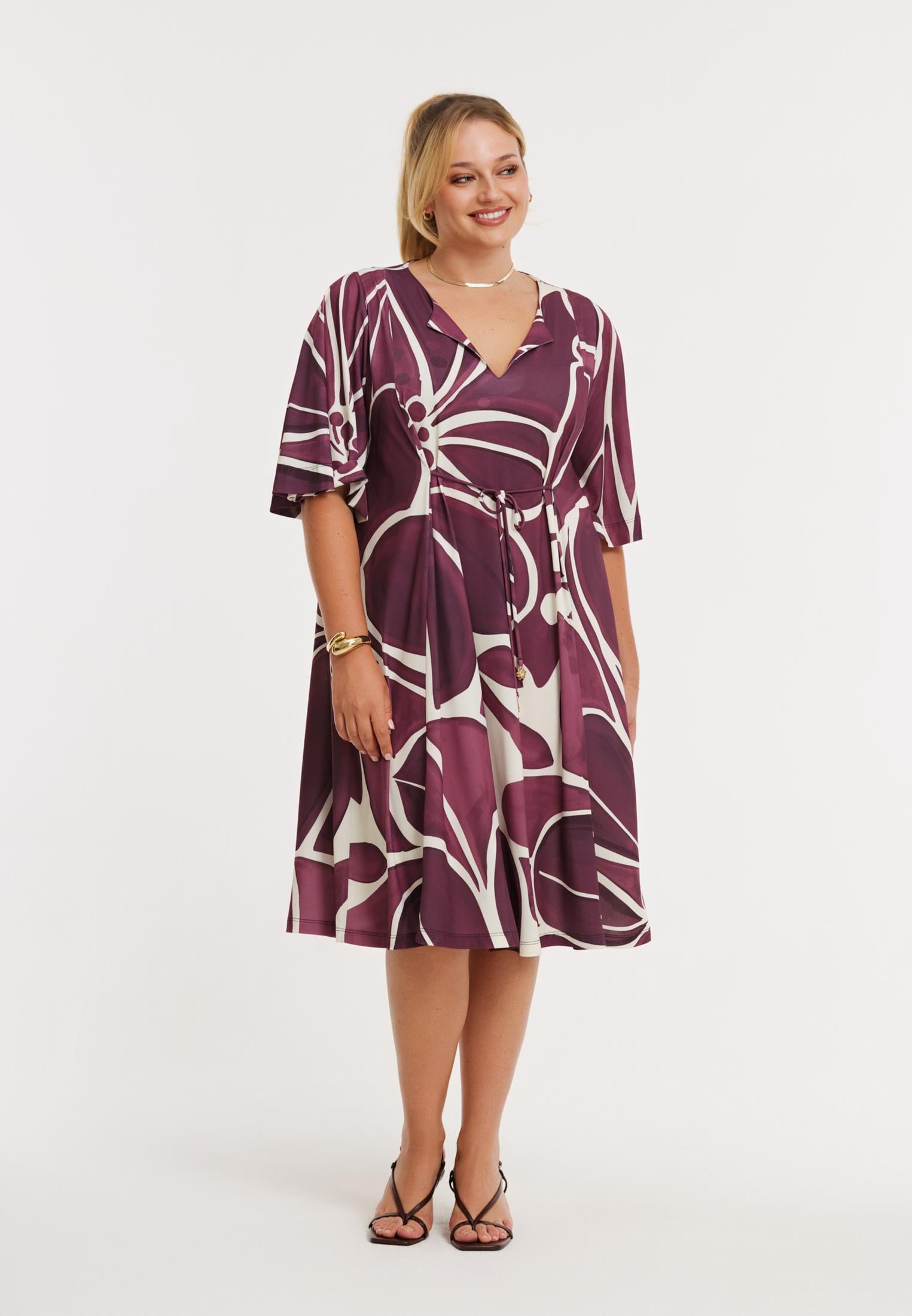 Jurk met koordjes FLORAL MERLOT