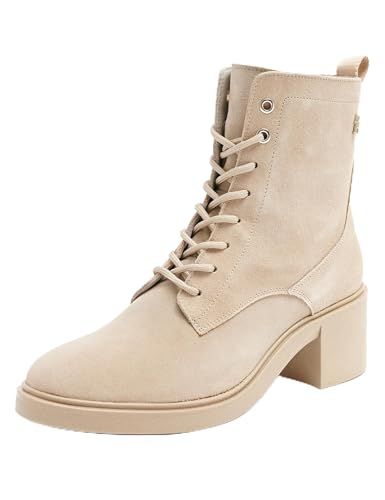 Tommy Hilfiger Damen Stiefel Suede Mid Heel Laceup mit Absatz, Beige (Beige), 36