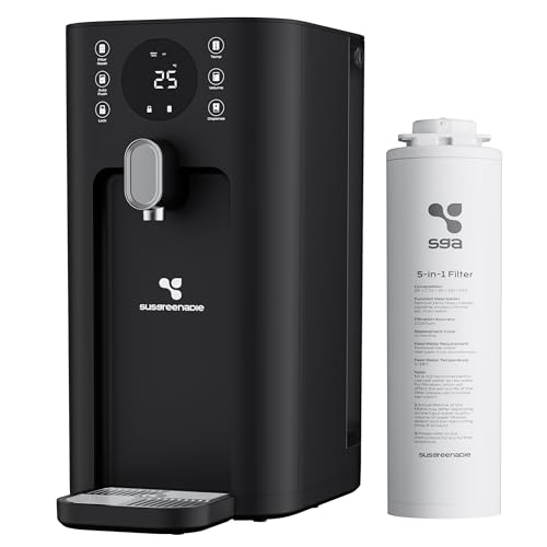 CIARRA X SusGreenable Osmoseanlage Trinkwasser 100GPD, Umkehrosmoseanlage mit Heißwasser, 4 Temperaturen, 5-stufiger RO Wasserfilter mit SGROF03, Tischgerät ohne Installation, Schwarz