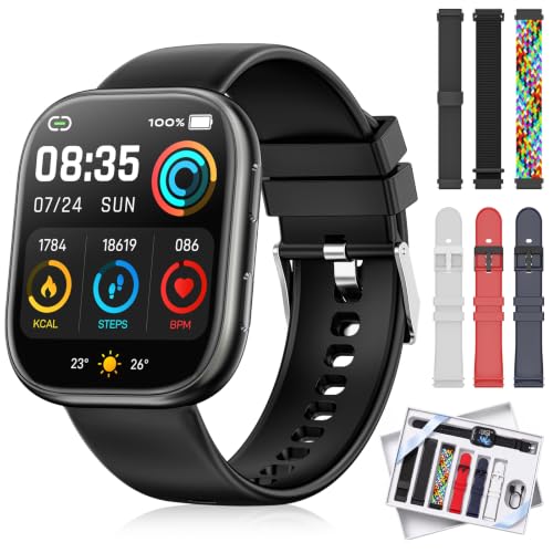 Smartwatch Damen Herren mit 7 Armbänder & Geschenkbox, 1.83" HD Smartwatch mit Bluetooth-Anruf, Fitness Tracker mit Pulsmesser Schlafmonitor Schrittzähler, IP68 Wasserdicht, 100+Sportmodi Schwarz