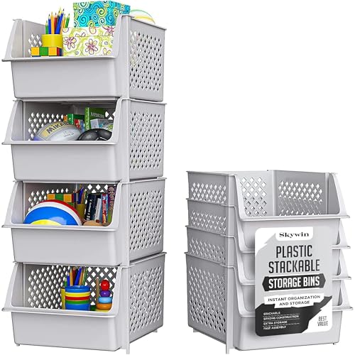 Skywin Stapelbare Aufbewahrungsboxen 4er Set, Offene Front