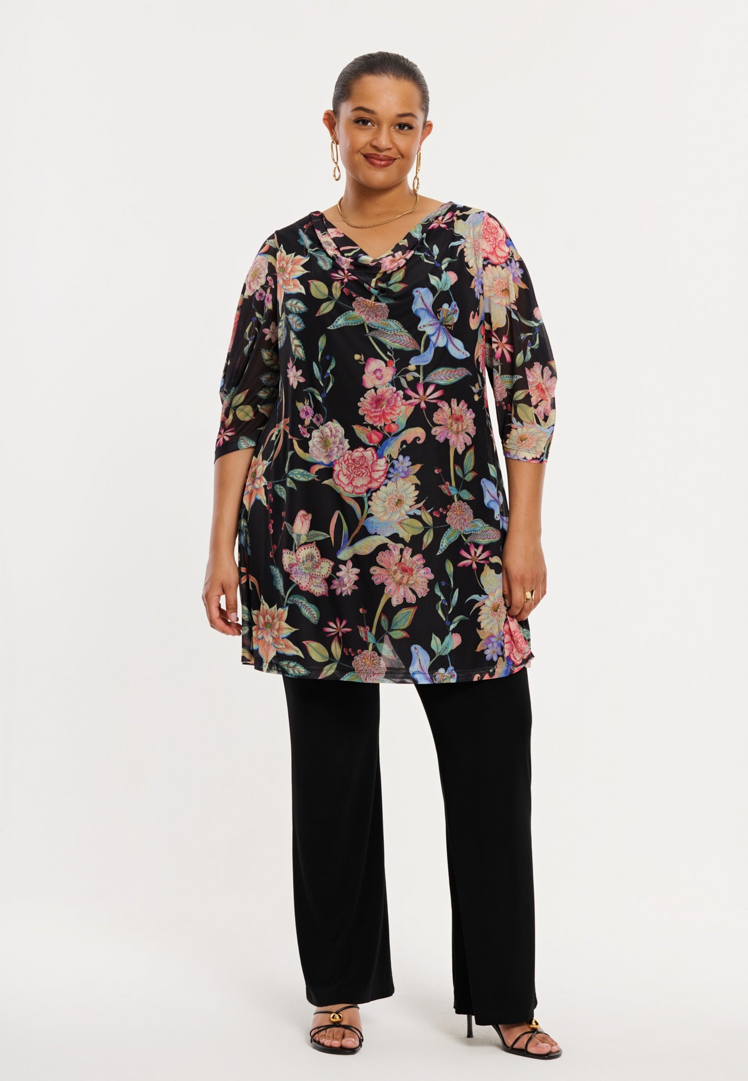 Tuniek met watervalhals ORIENTAL FLOWER