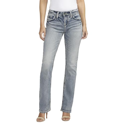 Silver Jeans Co. Damen Suki Curvy Fit High Rise Baby Bootcut Jeans, Light Wash Indigo, 34W x 31L
