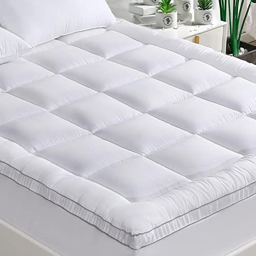 GRT Pillowtop Matratzenauflage für King-Size-Bett, Rayon aus Bambus, gepolstert mit 900 g/m² 3D-Schnee-Daunen-Alternativfüllung, extra Dicke Matratzenauflage, Kingsize-Bett für Rückenschmerzen