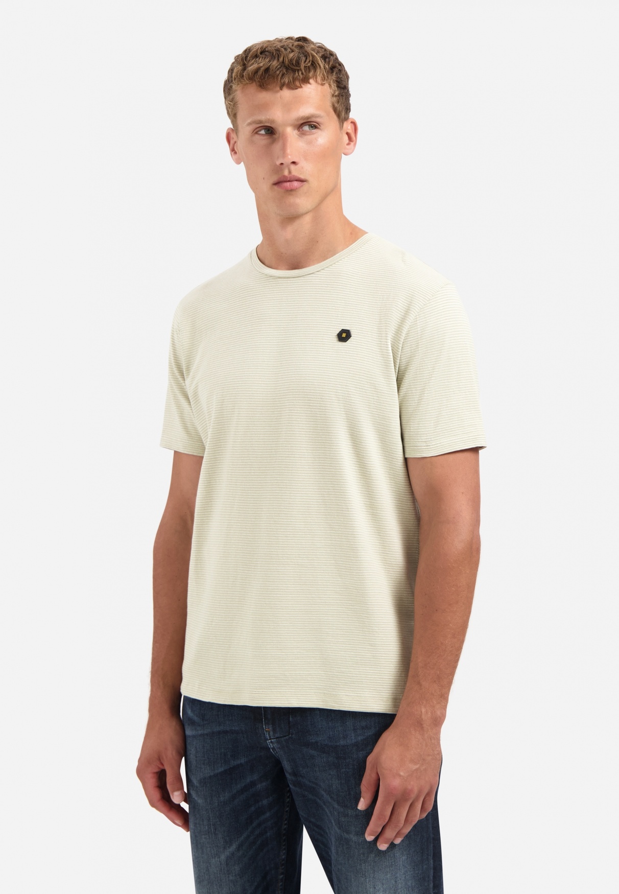 No Excess T-Shirt Crewneck Melange Jacquard Stripes Light Moss (29350708 - 197)
