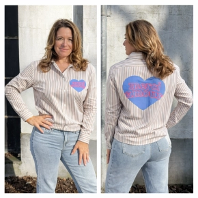 Gemma Ricceri beige witte strepen blouse blauwe Merci Amour SALE