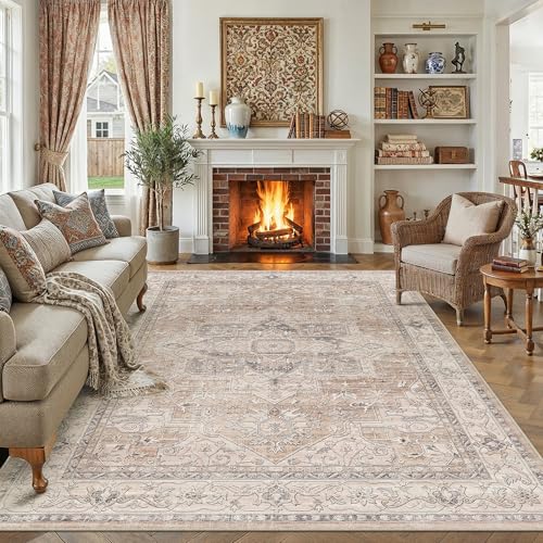 PureCozy Vintage Teppich Wohnzimmer 200x300cm Korallenrot Waschbar Carpet Rug