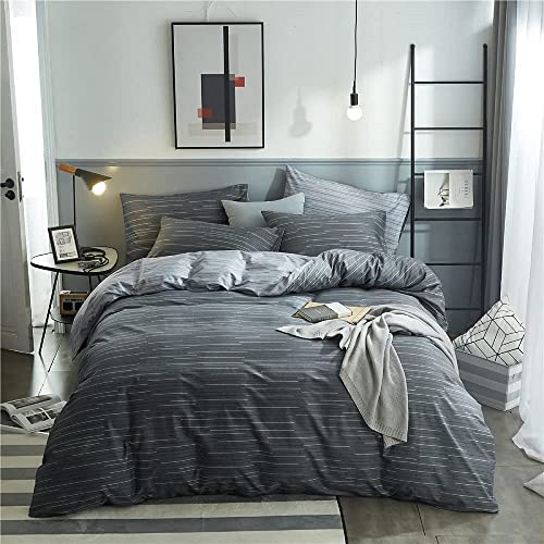 LifeTB Bettbezug grau, Kingsize, Baumwolle, geometrisch bedrucktes Muster, moderner Stil, gestreiftes Bett, weich, belüftend, mit Reißverschluss
