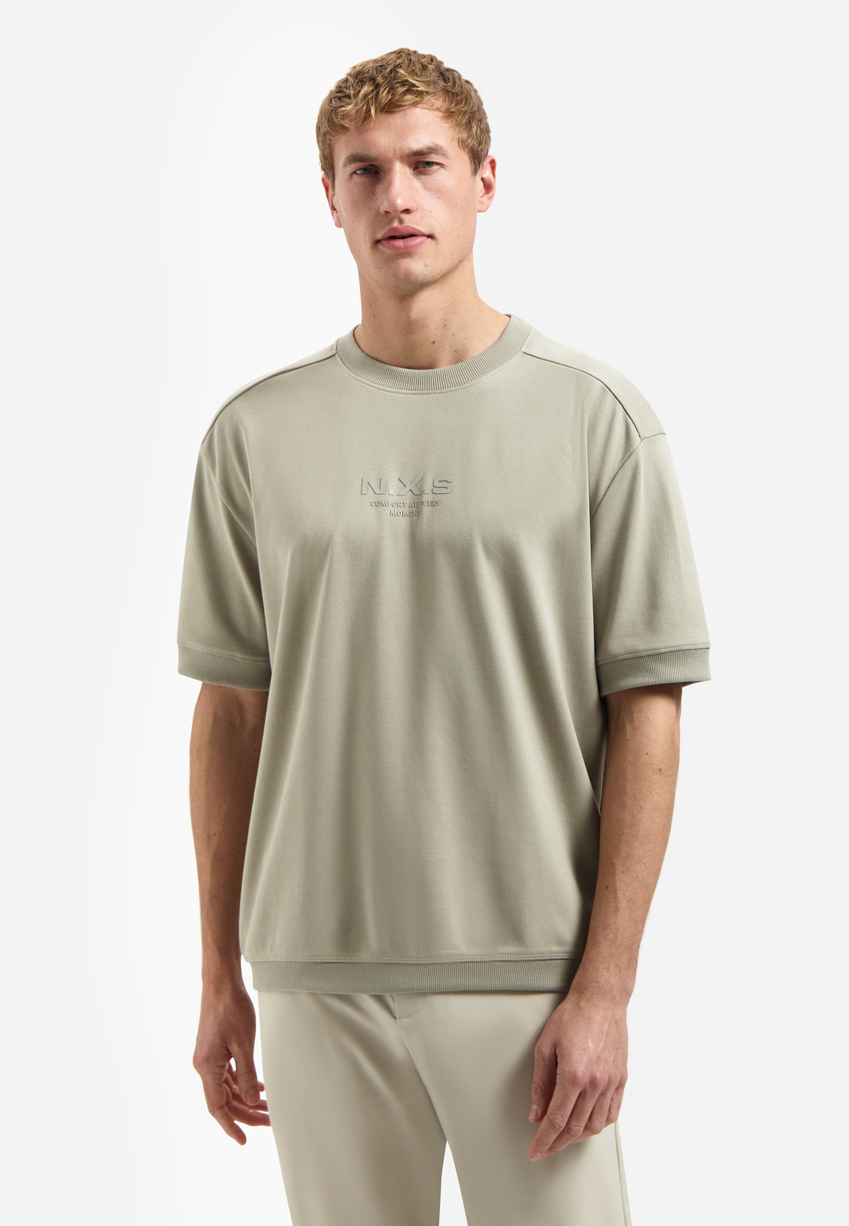 No Excess T-Shirt Crewneck Solid Heavy Interlock Sweat Styling Taupe (31340281 - 044)