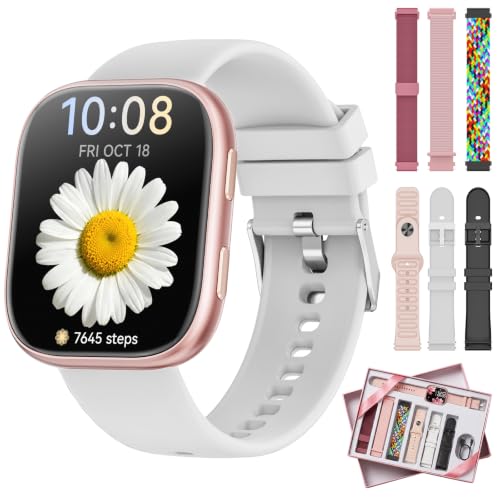 7 Armbänder & Geschenkbox Smartwatch Damen Herren, 1.83" HD Uhr damen mit Bluetooth-Anruf, Fitness Tracker, Pulsmesser, Schlafmonitor, Schrittzähler, IP68 Wasserdicht, 110+ Sportmodi für iOS Android