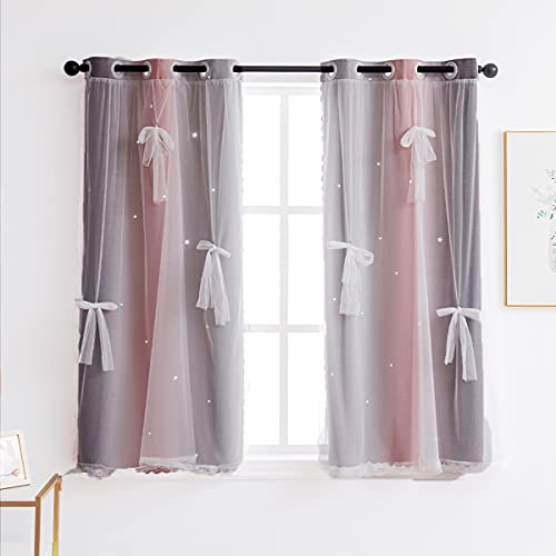 Yancorp Vorhänge für Mädchen, Schlafzimmer, Kinderzimmer, Regenbogen-Vorhänge, Kinderzimmer, 160 cm Länge, Ösen, Regenbogenfarben, Dekoration für Spielzimmer (Rosa-Grau, B 34 x L 63)