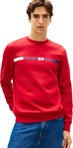 Tommy Hilfiger Herren Sweatshirt Brand Love Stripe mit Rundhalsausschnitt, Rot (Medium Red), S