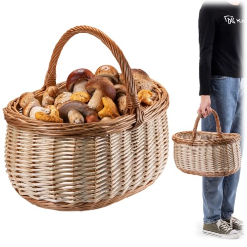 KADAX Weidenkorb für Pilze, Ovaler Korb zum Einkaufen, robuster Picknickkorb mit dem Henkelgriff, Flaschenkorb, Korb für den Garten, Tragekorb