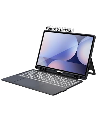 Doohoeek Tastatur mit Hülle für Samsung Galaxy Tab S10 Ultra 2024 14,6 Zoll, Tab S9 Ultra 2023, Bluetooth Keyboard Case Type Folio, QWERTZ Deutsches Layout, Schwarz