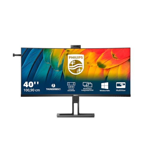 Philips 40B1U6903CH - 40 Zoll Wide UHD Curved Monitor, 5 MP Webcam, höhenverstellbar, Lautsprecher (5120x2160, 75 Hz, HDMI, DisplayPort (in/Out), Thunderbolt, USB Hub) schwarz