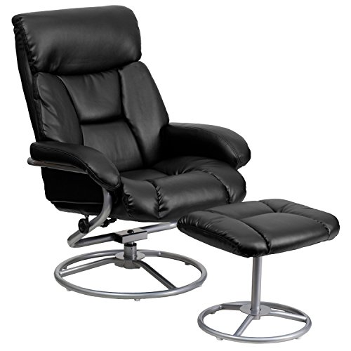 Flash Möbel modernes Leder Liege und Ottomane mit Metall Sockel, Leder, schwarz, 44" D x 29.25" W x 39.5" H