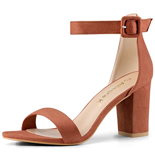 Allegra K Damen-Sandalen mit Knöchelriemchen und kompaktem Absatz., Braun - camel - Größe: 7 UK/9 US